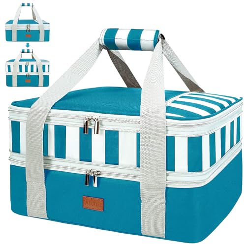 Vuudh Expandable Casserole Carrier Bag - Double Decker Food Bag, Insulated Casserole Carrier for Hot or Cold Food, Lasagna Holder Tote for Picnics,Beaches,Traveling or Gifts
