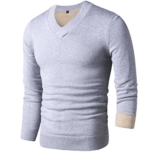 LTIFONE Sweaters for Men, Mens V Neck Sweater Slim Fit Comfortably, Knitted Long Sleeve Sweater, Men Casual Business Pullover Dress Sweater with Fleece(Grey with Fleece,XL)