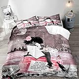 LUVIVIHOME Black Girl Magic Comforter Set Queen, African American Bedding Sets, Paris Eiffel Tower Beach Perfume Lipstick Makeup Pink Bedroom Decor for Women Teen Girls, 1 Quilt and 2 Pillowcases
