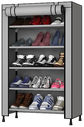 MY ARMOR Multipurpose 5-Tiers Shoe Rack with Dustproof Zip Cover, Storage Rack made by Non Woven Fabric and Plastic Components for footwear, Toys, clothes - 5 Shelves, Grey