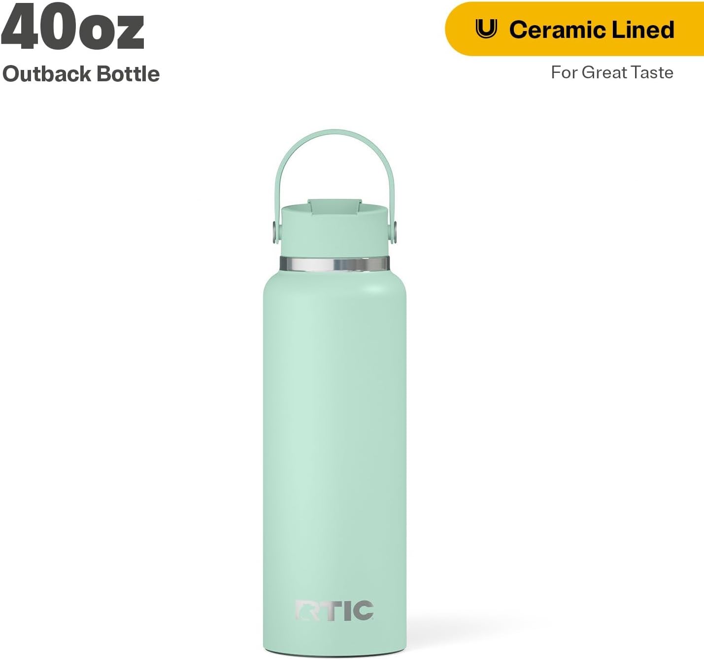 RTIC 40oz Outback Water Bottle, Ceramic Lined, Insulated, Stainless Steel, Double Wall Vacuum-Insulation, Leak-Proof Lid, BPA-Free Water Flask Hiking, Running, Sports, Outdoor, Fresh Mint - Image 7