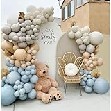 Dusty Blue Brown Balloon Garland Double Stuffed Blue Tan White Sand Grey Latex Neutral Balloon Arch Kit For Teddy Bear Baby Shower Boho Birthday Gender Reveal Party Decoration