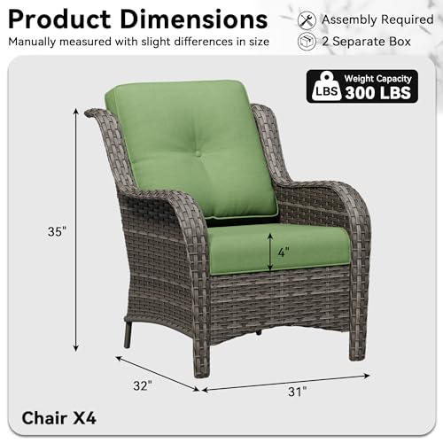 Image of 4 Piece Outdoor Wicker Patio Furniture Set, Patio Chairs Set of 4 with Thickened Olefin Cushions, High Back and Deep Seating, Hand-Woven PE Rattan for Porch, Deck, Green