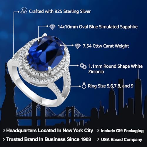 Gem Stone King 5-10 Cttw Gemstone Birthstone Ring For Women | 925 Sterling Silver | Oval 14X10MM | Wedding Engagement Anniversary Promise Ring For Women | Available In Size 5, 6, 7, 8, 92