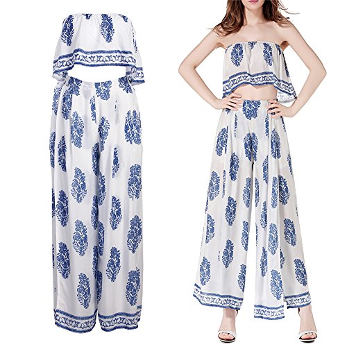 Conjunto de calça comprida feminina de verão com top de tubo com calça larga e aberta (Ásia P)