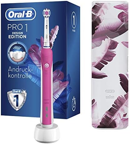 Oral-B PRO 1 750 Design Edition elektryczna szczoteczka do zębów, do gruntownego czyszczenia zębów, 1 progn czyszczenia, czujnik ciśnienia, timer i etui podróżne, 1 końcówka 3DWhite, różowa