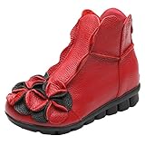 lagenlook schweiz  Vogstyle Damen Neu Beiläufig Blumen Lederstiefel Handgefertigt Kurze Boots Rot Art 1 EU 38=Asian 39