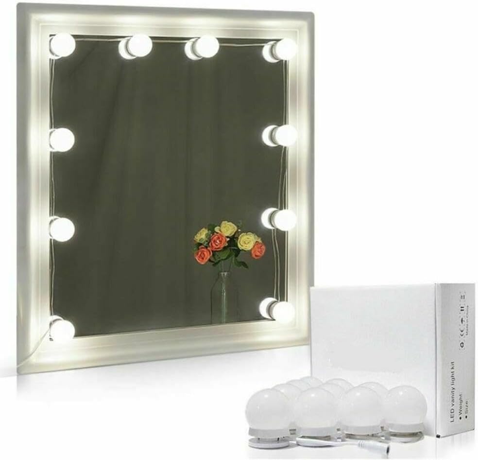 ZEZEFUFU LED Vanity Mirror Lights Kit with 10 Dimmable Light Bulbs 10 Adjustable White Makeup Lamp New