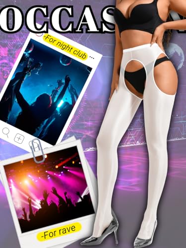 Image of ChiaoLezhee Sexy Shiny Tights, Sheer High-Waisted, Suspender Pantyhose For Women Rave Party Outfits Leggings Pants Exotic