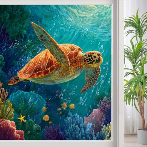 Vinilo decorativo para ventana con tortuga marina 21.6x35.4 in miniatura 1