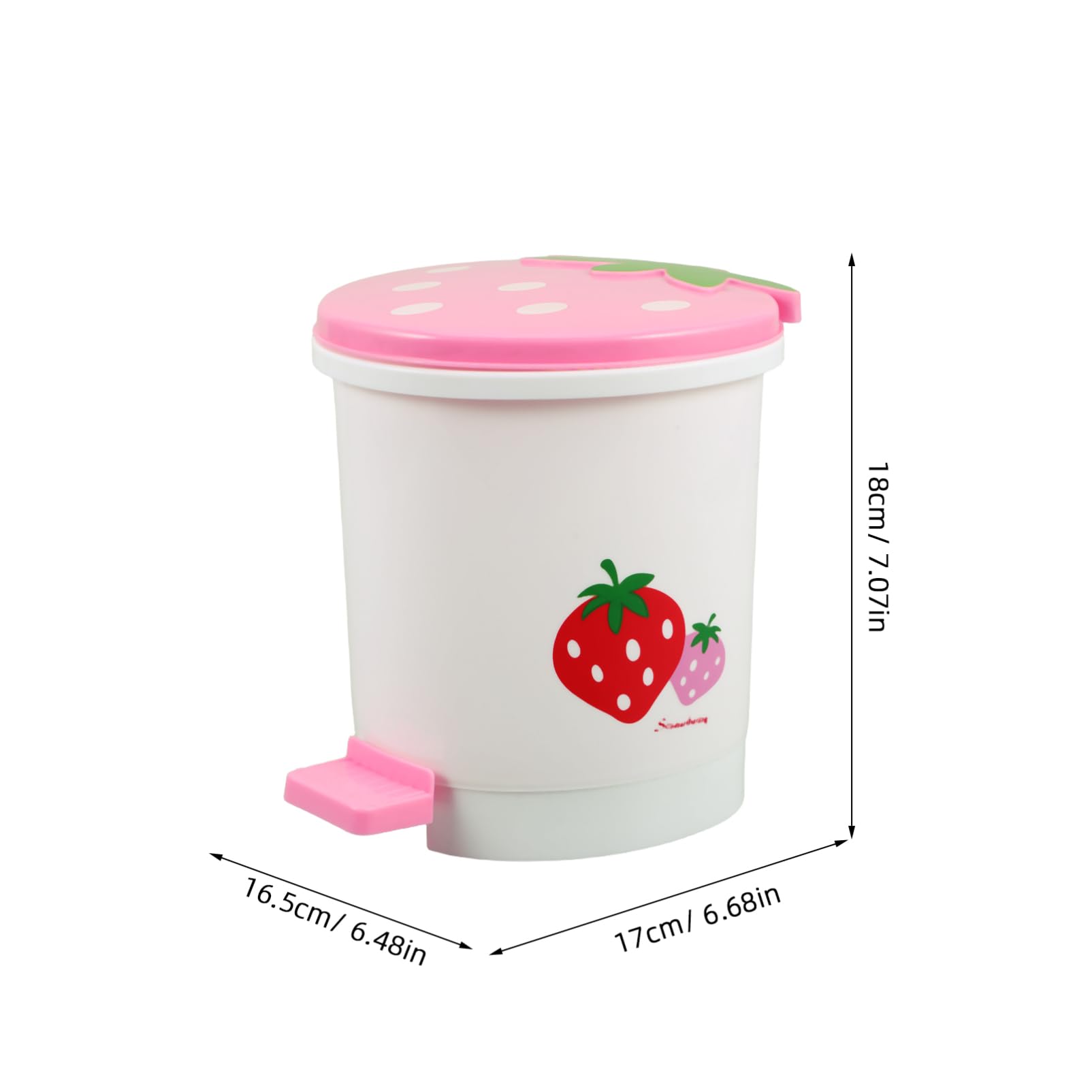 ULTECHNOVO Adorable Strawberry Desktop Trash Bin Compact Plastic Wastebasket Cute Cartoon Mini Garbage Can for Office Bathroom Small Spaces