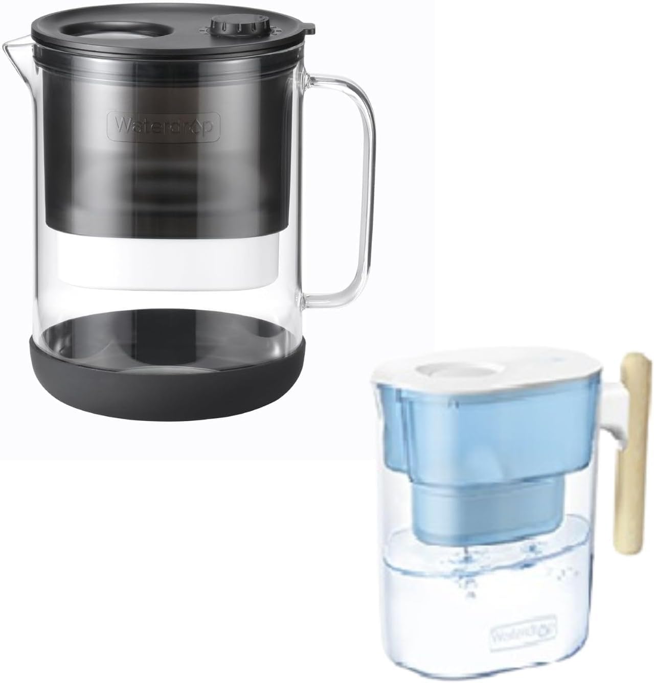 Waterdrop Glass Water Filter Pitcher, Eco-Friendly, with NSF 53&42&372 Certified Filter, Waterdrop 200-Gallon Long-Life Chubby 10-Cup Large Water Filter Pitcher with 1 Filter, BPA Free
