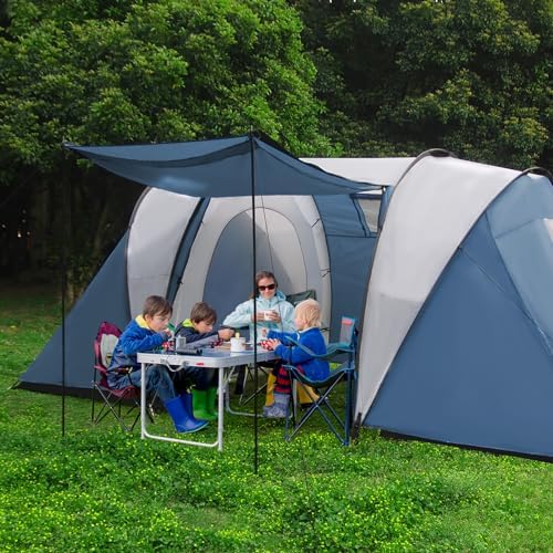 Thinlute 2-4 Person Family Camping Tent with Porch, Weatherproof Camping Shelter with Rainfly, 2 Room Easy Set Up Family Tent with Living Area for Outdoor, Backyard, Hiking