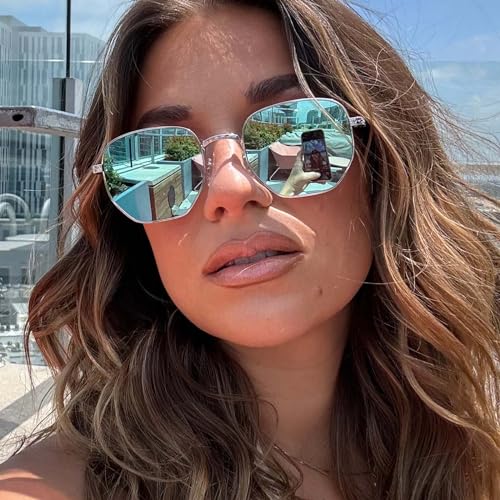 DIFF Jessie James Decker JJD Designer Sunglasses for Women UV400 Protection, Silver + Turquoise Ice Mirror2