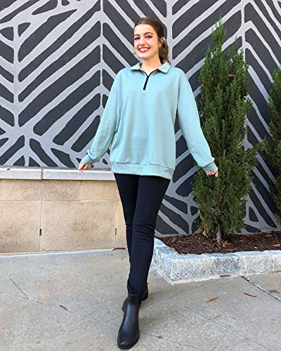 Btfbm Women's Quarter Zip Long Sleeve Sweatshirt Oversized Casual 2023 Fall Winter Fashion Hoodies Pullover Y2K Clothes(Solid Grey Green, Medium) #TOP5