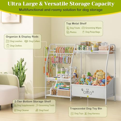 Large Dog Toy Basket with Dog Storage Organizer, Trapezoid Dog Toy Bin Box with Collar Leash Holder Hook, Dog Toy Holder Chest Pet Storage Cabinet for Living Room, Dog Essentials for Dog Lovers Gifts - Image 5