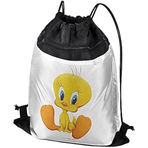 LOGOVISION Looney Tunes Cute Tweety Drawstring Backpack Sports Bag Sackpack 17″ x 13″, Perfect for Gym, Yoga or Practice