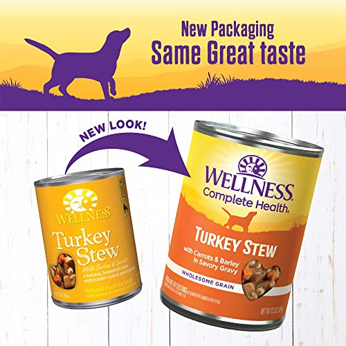 Image of Wellness Complete Health Stew Adult Canned Wet Dog Food, Grain Free, Natural, Turkey Recipe, 12.5 oz, Pack of 12 Cans