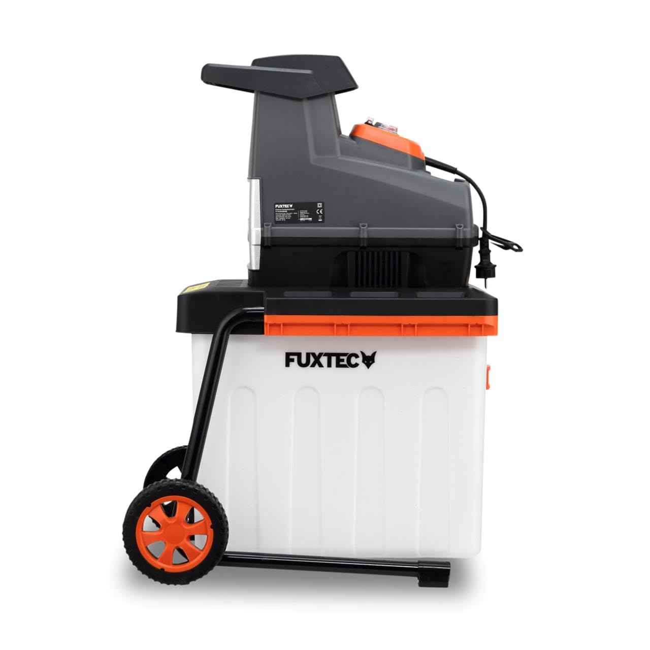 FUXTEC FX-EGH2800B Trituradora eléctrica de jardín 2800W, trituradora de rodillo con marcha atrás, tritura ramas hasta 44 mm, con caja de recogida de 60L y protección contra sobrecarga