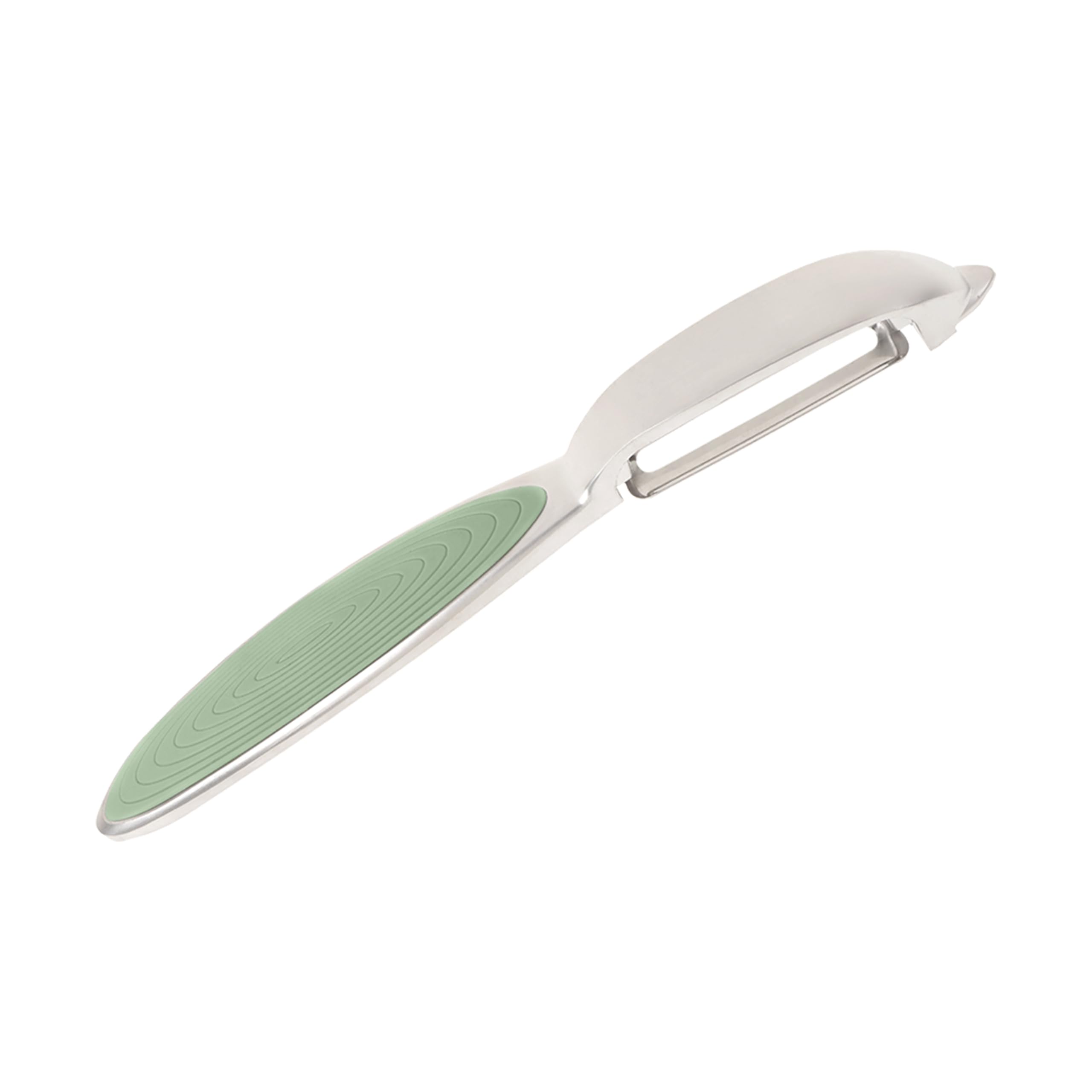Wiltshire Colour Rush Swivel Peeler, Chrome Plated, Anti-Slip Comfortable Soft Grip Handle, Sharp Stainless Steel Blade, Potato Peeler, Fruit, Carrot, Apple, Heavy Duty & Durable, Moss, 16.5x2.2cm