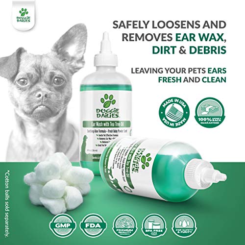 Doggie Dailies Pet Ear Cleaner, Tea Tree Oil, Witch Hazel and Soothing Aloe, Vet Formulated Ear Cleaner for Dogs, Gently Removes Wax and Debris, Reduces Odor, and Maintains Ear Cleanliness