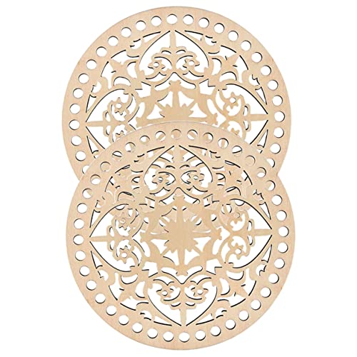 Beatifufu 2Pcs Wooden Hollow Crochet Basket Base for Crafts Pre Drilled Bag Bottom for Easy Weaving for Yarn Projects and Home Decor