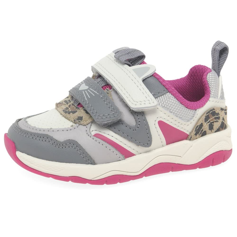 Clarks Clowder Run Toddler White Combi Leather Girls Rip Tape Trainers