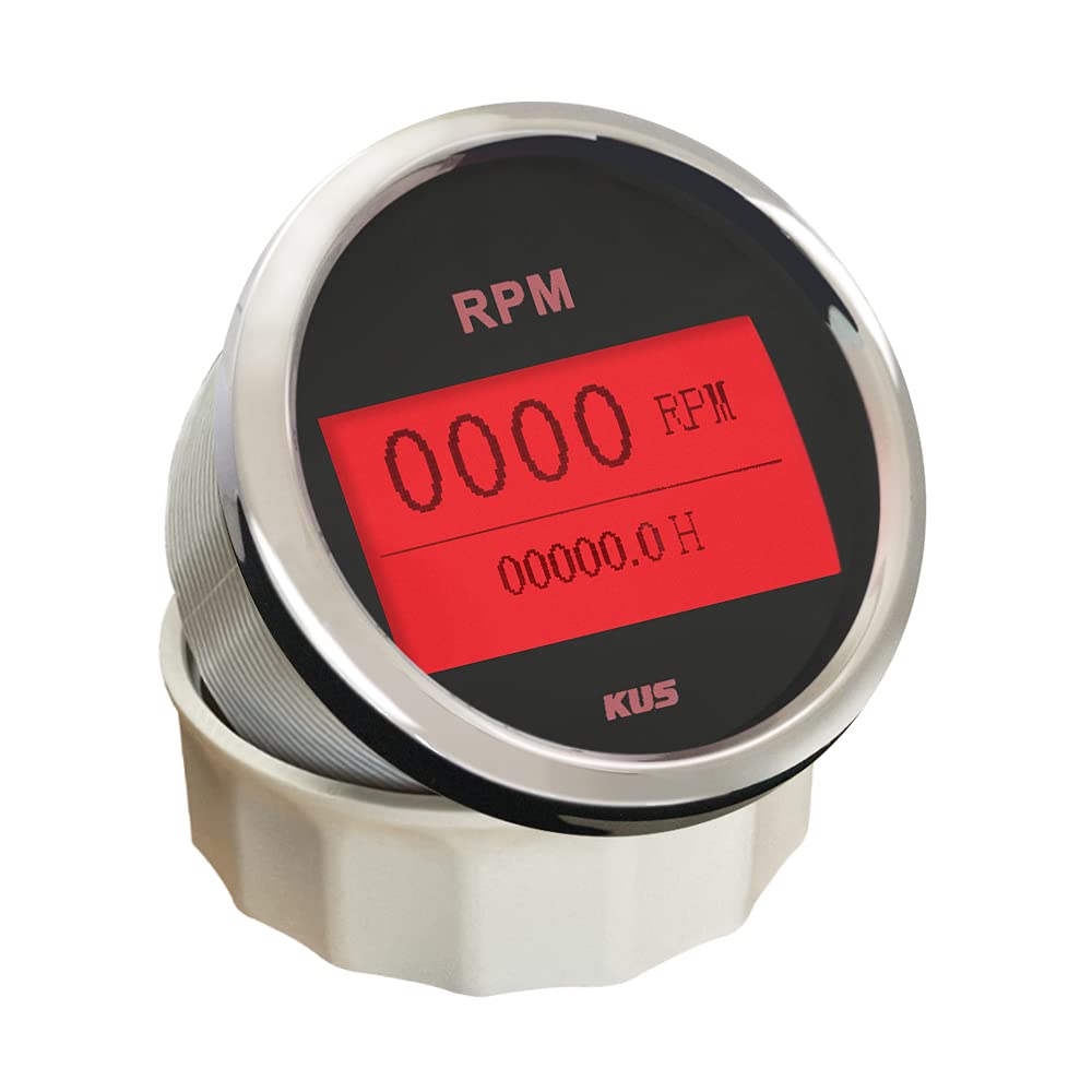 KUS 85 mm LCD Digitaler Drehzahlmesser 0–8000 U/min mit Betriebsstundenzähler Marine Außenbordmotor Dieselmotor Generator Tacho Messgerät
