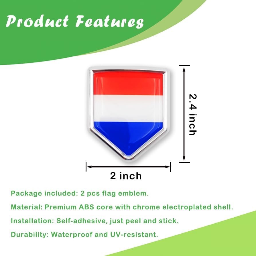 Newperlite Netherlands Flag Decal Sticker Car Emblem Dutch Flag Car Decoration Accessories Chrome Shield for Truck Vehicles Cars, 2 Pack - Image 2