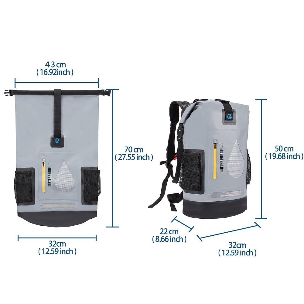 Sac à dos étanche de 30 L pour la natation, la pêche, le surf, le rafting, le bateau, le kayak, le canoë, livré avec un petit sac étanche de 2 L