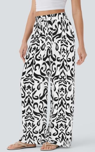 Image of PRETTYGARDEN Womens Pants Elastic Waist Floral Lightweight Palazzo Pants for Women Casual Lounge Wide Leg Pants Woman