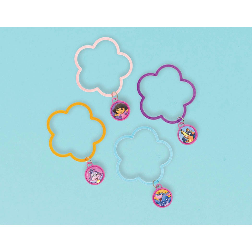 Amscan Colorful Dora The Explorer Birthday Party Bracelet with Charm Favor (1 Piece), Pink/Purple/Cyan/Orange, 2 3/4