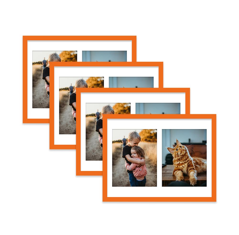 Orange Multi Photo Frame - Holds 2 x 9x7 Pictures, Family Collage Picture Frame for Wall Display, 16x12 Frame size, Set of 4