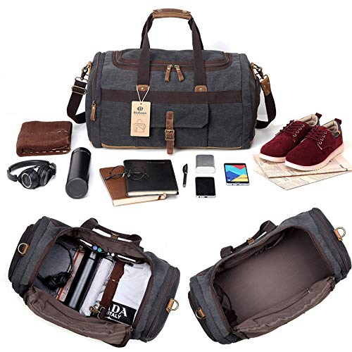 BLUBOON Weekender Overnight Duffel Bag with Shoes Compartment for Women Men Canvas Weekend Travel Tote Carry On Bag (Black)
