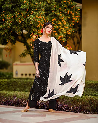 Image of ANNI DESIGNER Women's Rayon Straight Raspberry Handpainted Kurta with Palazzos & Dupatta (Rayon STY)