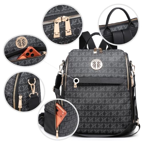 Image of JULIE FERRARO Women's Convertible Backpack Purse Vegan Leather Fashion Backpack Bag Large Capacity Travel Shoulder Bag with Wristlet 2PCS Set