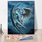 TUMOVO Paint by Numbers Kit for Adults - Fantasy Dragon & Warrior Princess Color by Number Unframed Canvas, DIY Art Project for Adult Beginner, 16x20 in