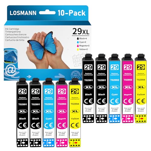 LOSMANN 29XL Cartuchos de Tinta compatibles para Epson 29 XL para Home XP 235 XP 245 XP 255 XP 332 XP 335 XP 342 XP 352 XP 345 XP 432 XP 435 XP 442 XP 445 (Negro, Cian, Magenta, Amarillo, 10 Pack)