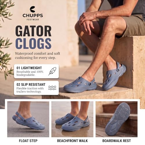 Image of CHUPPS Gator Clogs for Men | Lightweight EVA Clogs | Anti-Slip Sole | Cushioned Footbed | Breathable Ventilation | Adjustable Back Strap | Waterproof Casual Garden Clogs for Men