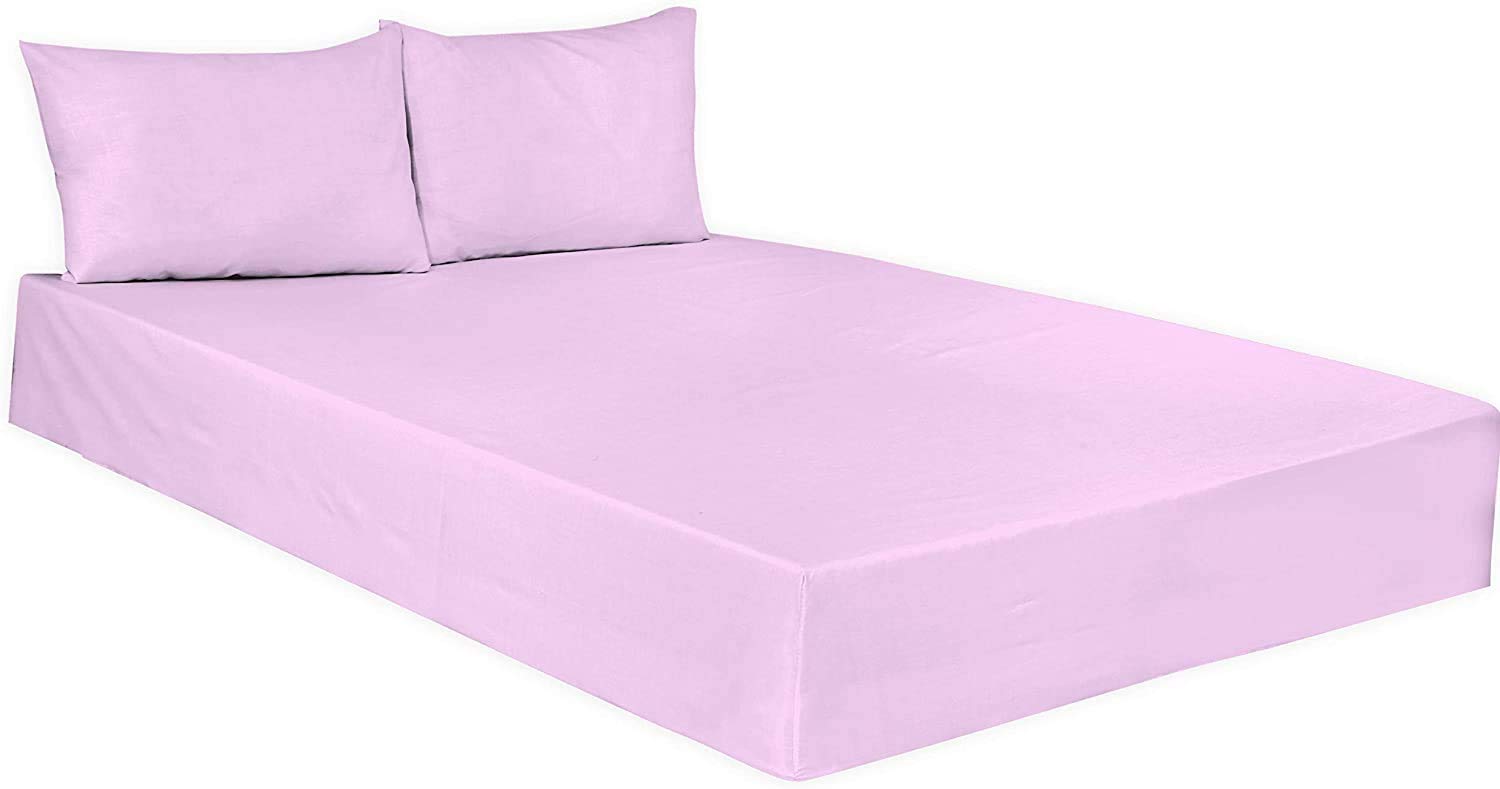 Plain Dyed Poly Cotton Fitted Bed Sheets 25CM- Elasticated Corner- Lightweight Easy Care Soft, Attractive Colours -Single Double King Super King (Lilac, Single: (90x190cm) Approx.)