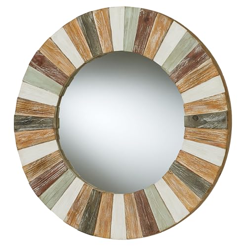 Touch of Class Sarita Fir Wood Plank Style Round Wall Mirror Mult...
