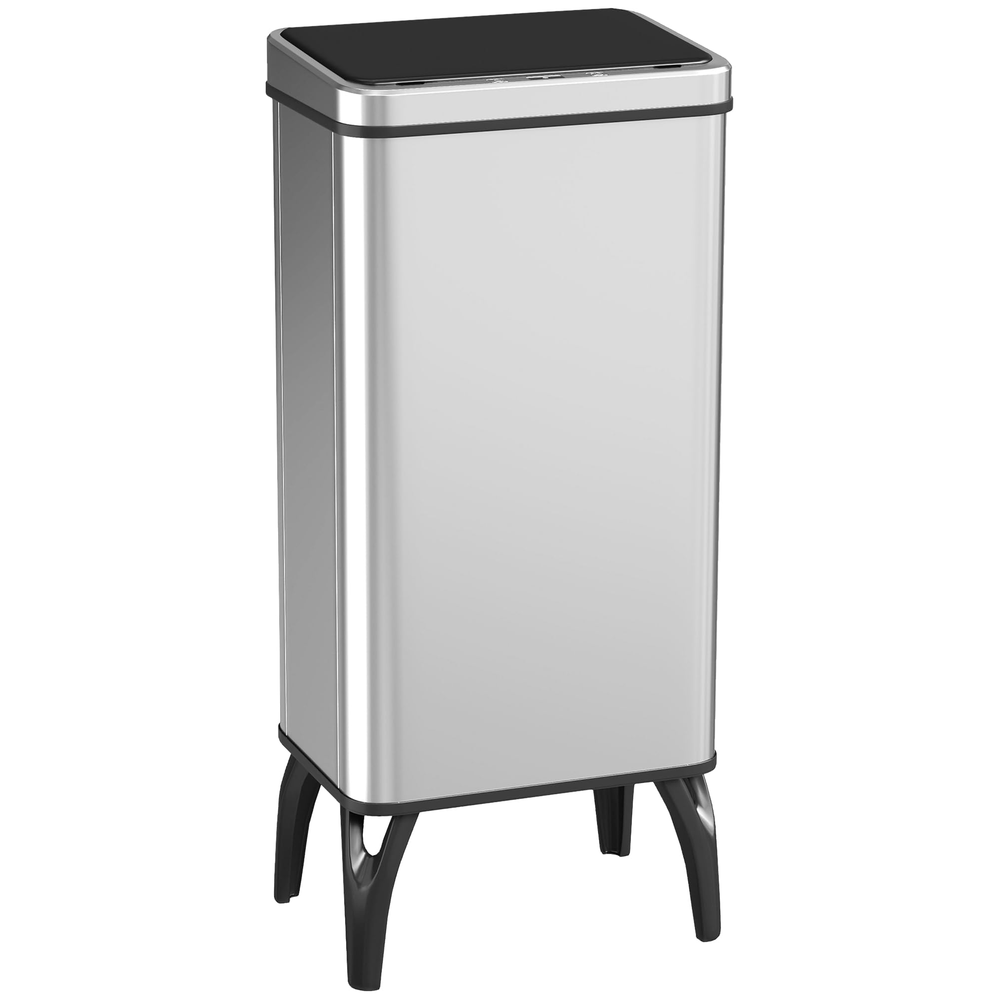 HOMCOM Cubo de Basura Cocina Automático 50 L con Sensor Infrarrojo Plata | Papelera de Cocina de Acero Inoxidable, Cierre Suave, Patas, Anillo de Retención, Antihuellas, para Oficina, Hogar