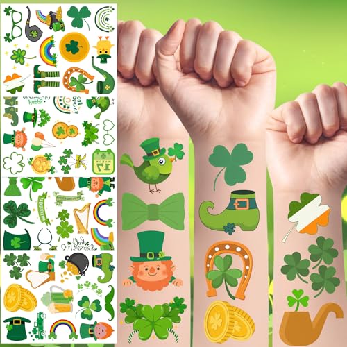 St Patricks Temporary Tattoos St Patricks Day Decorations St Patricks Party Favors Supplies Saint Patricks Day Face Stickers Gifts St Patricks Accessories Irish St Paddys Days 4 Sheets - 50Pcs
