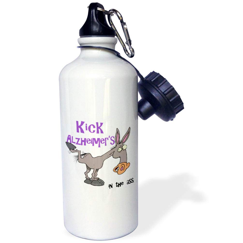 3dRose Kick Alzheimers In The Ass Awareness Ribbon Cause Design Sports Water Bottle 21 oz White