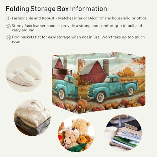 Image of Aslsiy Storage Basket Autumn Pumpkins Truck Maple Nursery Bins Fall Tree Baby Box Canvas Clothes Shelf Basket Laundry Hampers 1 Pcs