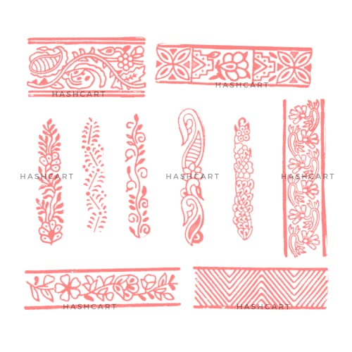 Image of Hashcart | Set of 10 | Wooden Printing Blocks Border Shape Baren for Saree Border Print | Scrapbooking | Fabric Textile | Art Craft | Handcarved Stamps for Project Making