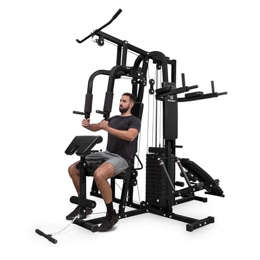 Klarfit Ultimate Gym 9000 Maquina Multifuncion Musculacion con Pesas para Gimnasio en Casa, Barra de Dominadas Musculatura de Espalda, Banco Musculación Multifuncional, Maquina Musculacion con Stepper