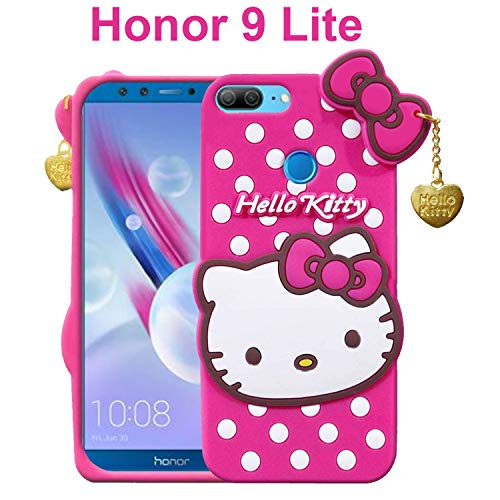 Image of Unirock Hello Kitty Back Case Cover for Honor 9 Lite| 3D Cute Hello Kitty Case |Soft Silicone Rubber Back Cover with Pendant Kitty Cover for Honor 9 Lite (Pink)