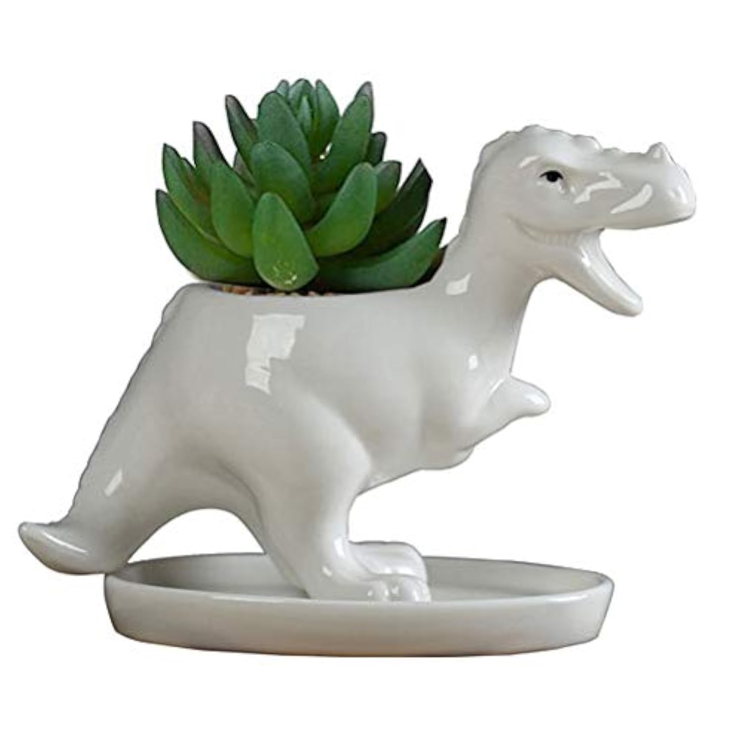 Kiaotime Tyrannosaur Dinosaur Shape White Ceramic Succulent Planters Pots Little Planter Flower Bonsai Plant Dino Pots Vase Container Cactus Desktop Animal Decoration Pencil Holder Nursery Pots