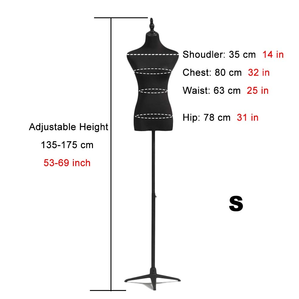 Mannequin De Couture Femme Réglable - Hauteur 126 à 161.8 Cm, Mousse Haute Densité, Trépied Bois